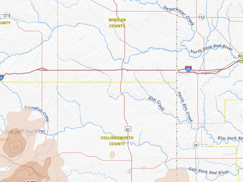 Radar-estimated hail-size map of the storm over Shamrock, TX on Mar 30, 2026