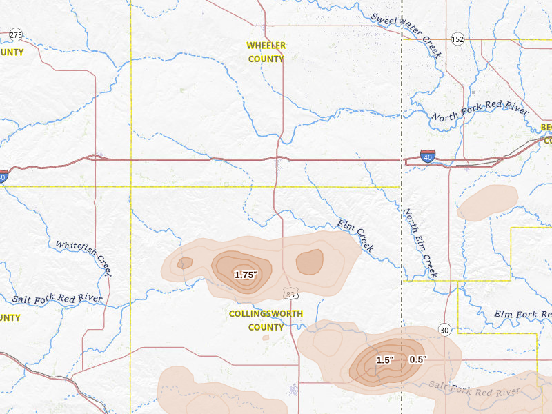 Radar-estimated hail-size map of the storm over Shamrock, TX on Mar 31, 2026