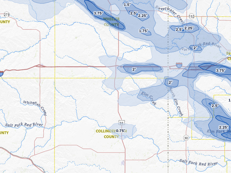 NEXRAD radar-signature map of the hail storm over Shamrock, TX on Jun 25, 2026