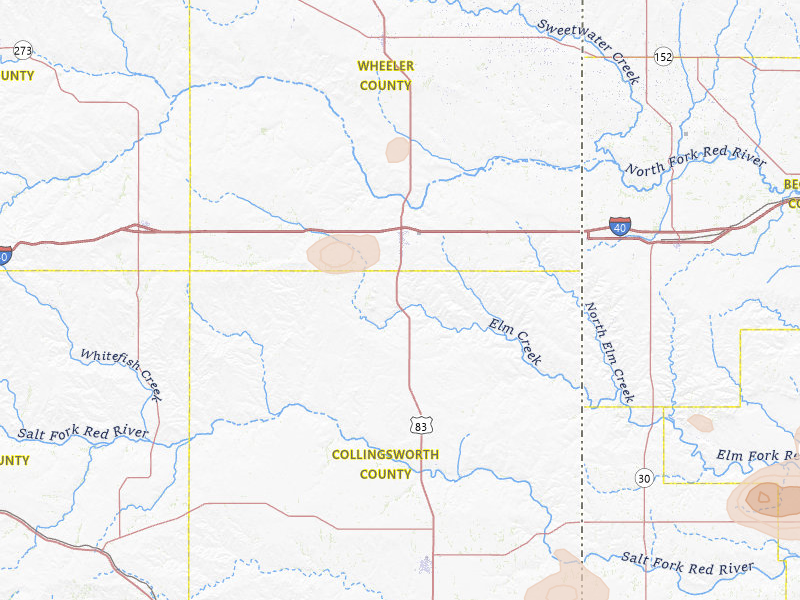 Radar-estimated hail-size map of the storm over Shamrock, TX on Jul 4, 2026