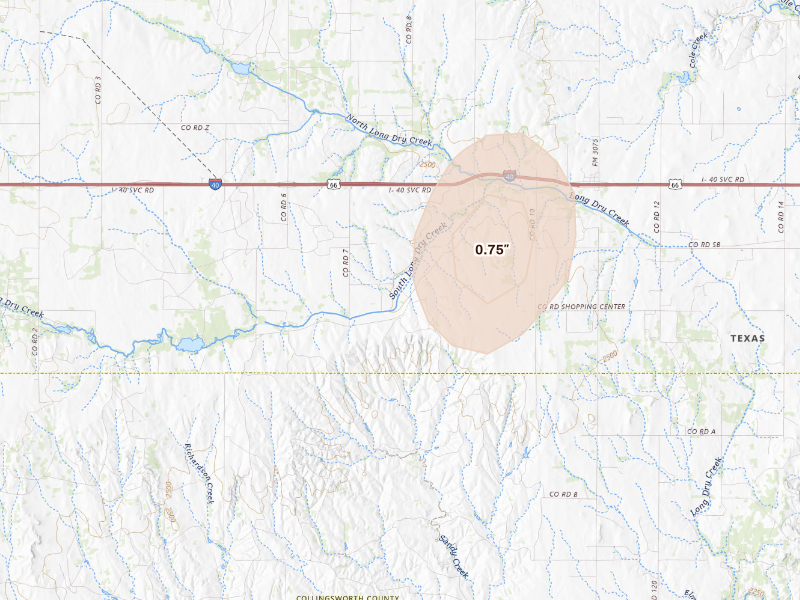 Radar-estimated hail-size map of the storm over Shamrock, TX
