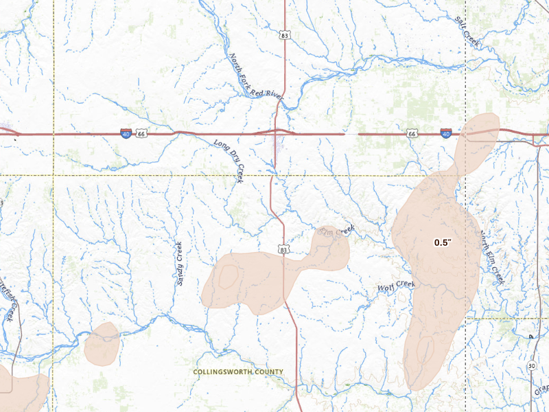 Radar-estimated hail-size map of the storm over Shamrock, TX on Sep 19, 2026