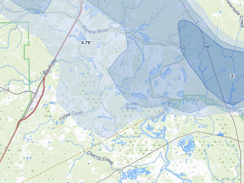 NEXRAD radar-signature map of the hail over Shepherd, TX