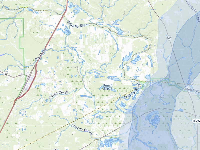 NEXRAD radar-signature map of the hail storm over Shepherd, TX on May 10, 2026