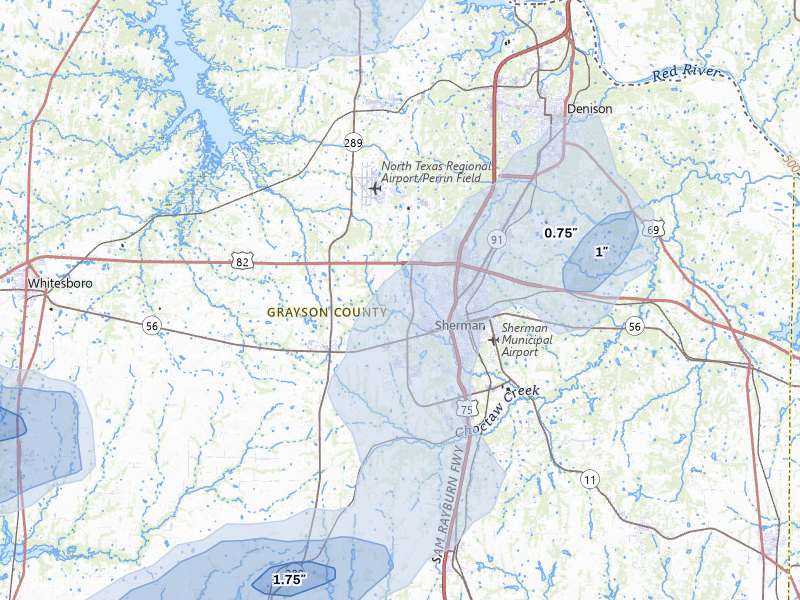 NEXRAD radar-signature map of the hail storm over Sherman, TX on Mar 4, 2026
