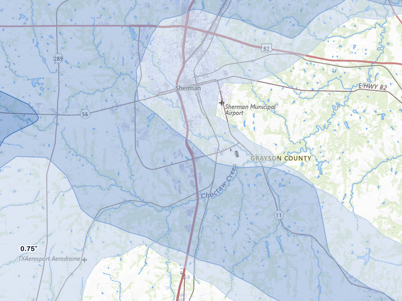 NEXRAD radar-signature map of the hail over Sherman, TX