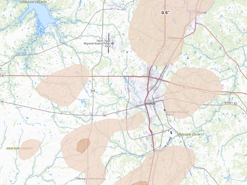 Radar-estimated hail-size map of the storm over Sherman, TX