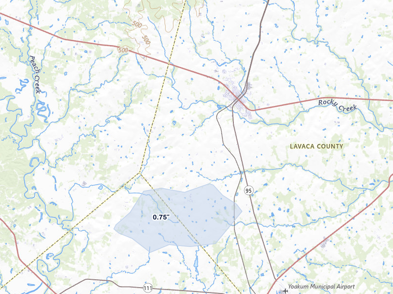 NEXRAD radar-signature map of the hail over Shiner, TX