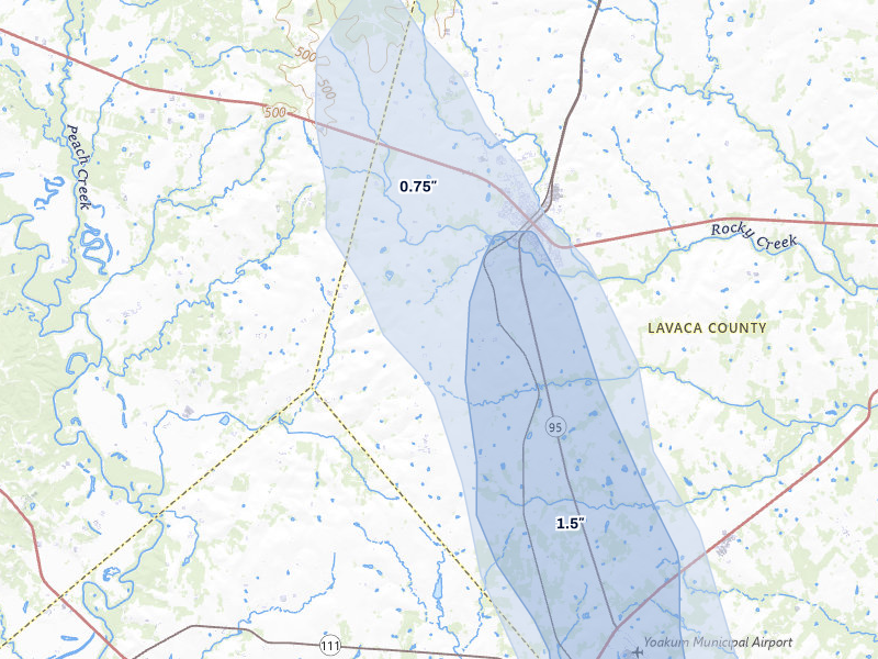 NEXRAD radar-signature map of the hail storm over Shiner, TX on Jul 7, 2026