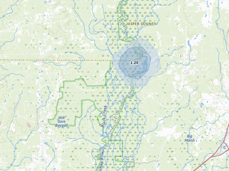NEXRAD radar-signature map of the hail over Silsbee, TX