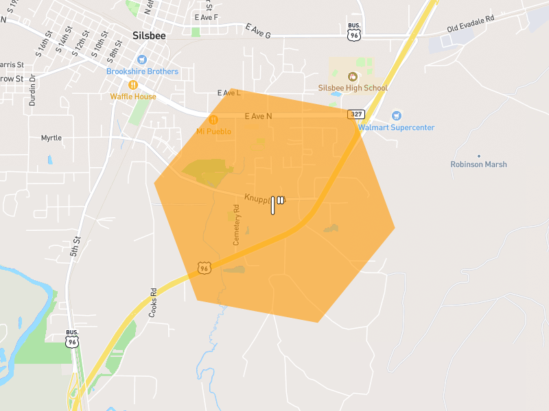 Hail map of Silsbee, TX on Jul 1, 2026, hail up to 1"