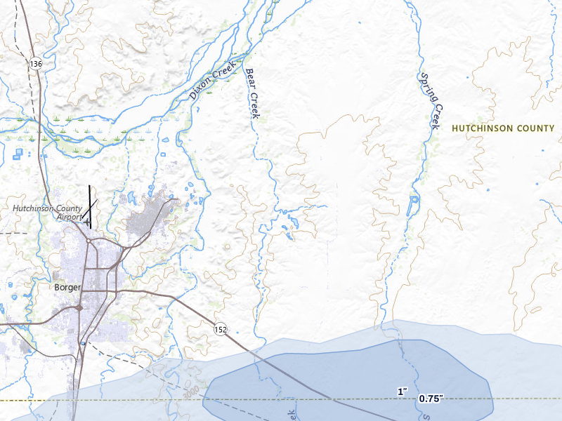 NEXRAD radar-signature map of the hail storm over Skellytown, TX on Apr 9, 2026