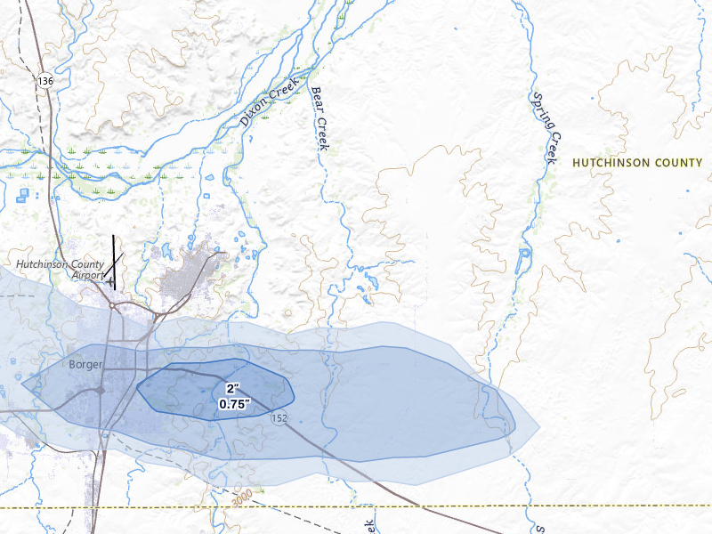 NEXRAD radar-signature map of the hail storm over Skellytown, TX on Jun 25, 2026