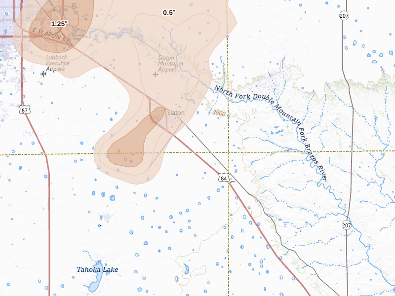Radar-estimated hail-size map of the storm over Slaton, TX on May 22, 2026