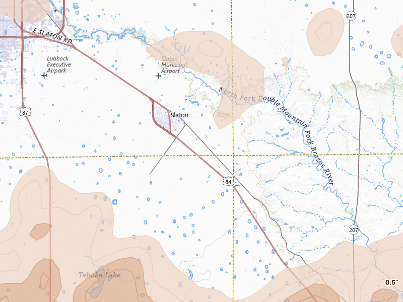 Radar-estimated hail-size map of the storm over Slaton, TX on May 31, 2026