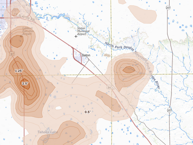 Radar-estimated hail-size map of the storm over Slaton, TX on Jun 11, 2026