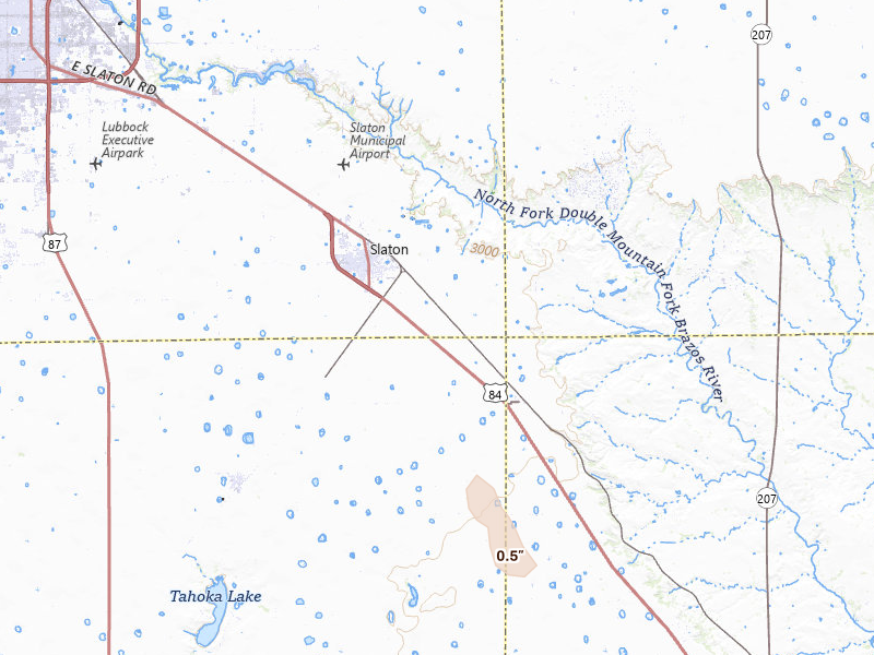 Radar-estimated hail-size map of the storm over Slaton, TX on Jul 5, 2026