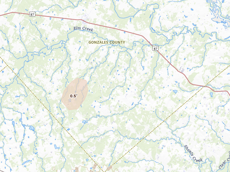 Radar-estimated hail-size map of the storm over Smiley, TX on Aug 27, 2026