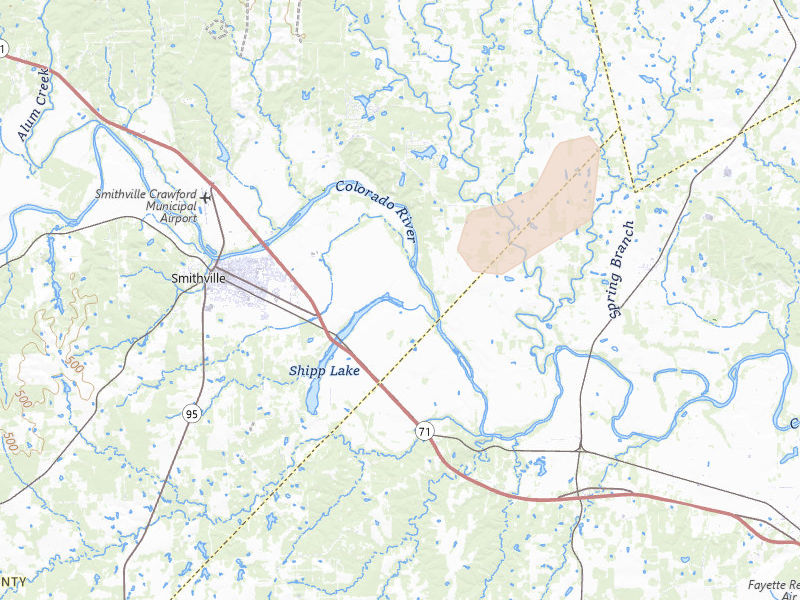 Radar-estimated hail-size map of the storm over Smithville, TX on Aug 27, 2026
