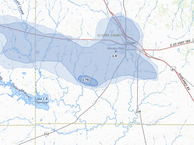 NEXRAD radar-signature map of the hail over Snyder, TX