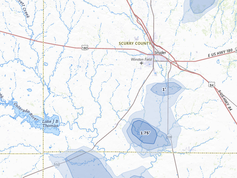 NEXRAD radar-signature map of the hail over Snyder, TX