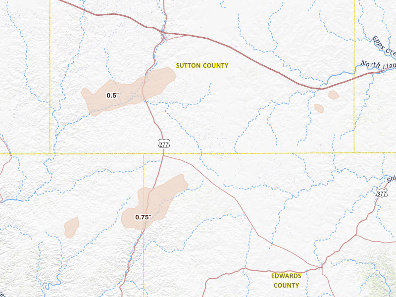 Radar-estimated hail-size map of the storm over Sonora, TX on Apr 11, 2026