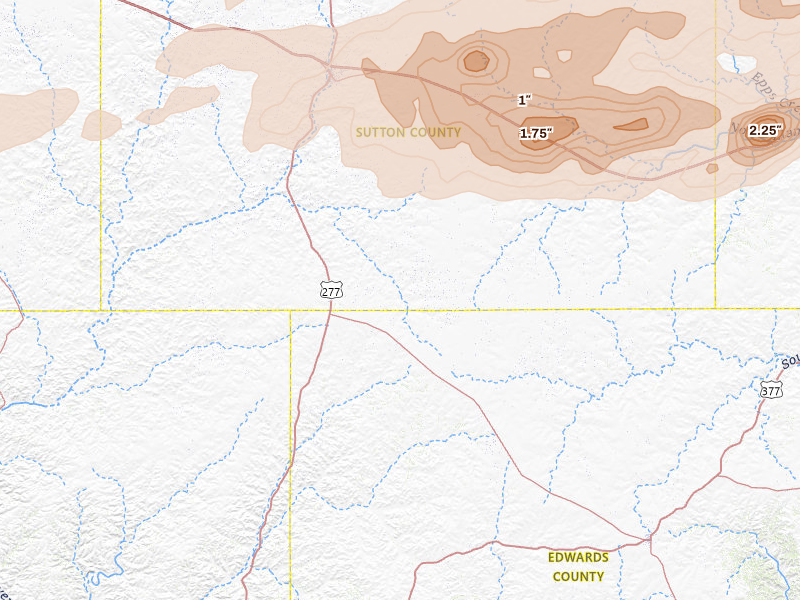 Radar-estimated hail-size map of the storm over Sonora, TX on May 6, 2026