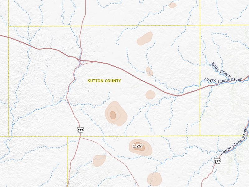 Radar-estimated hail-size map of the storm over Sonora, TX
