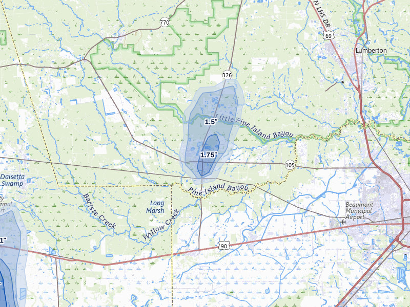 NEXRAD radar-signature map of the hail storm over Sour Lake, TX on May 9, 2026