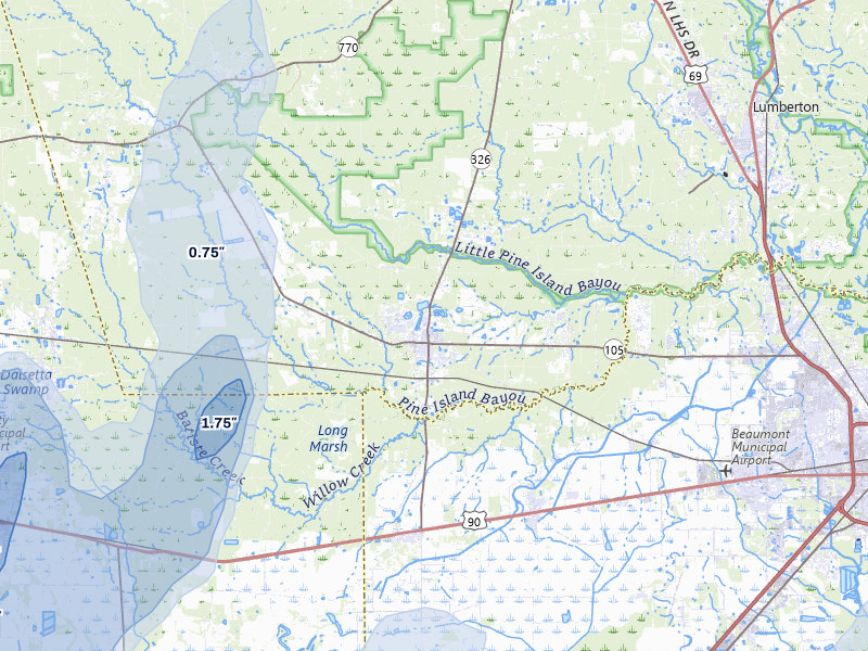 NEXRAD radar-signature map of the hail storm over Sour Lake, TX on Jul 22, 2026