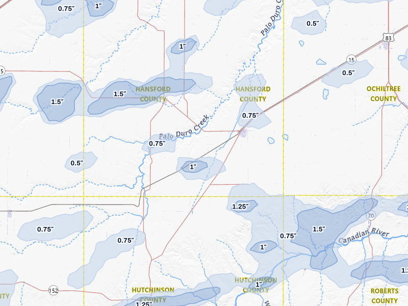 NEXRAD radar-signature map of the hail storm over Spearman, TX on Jun 26, 2026