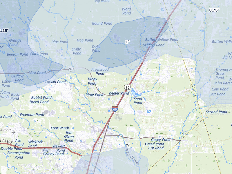 NEXRAD radar-signature map of the hail storm over Splendora, TX on Mar 7, 2026