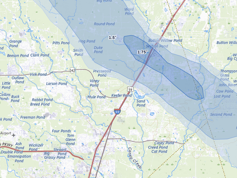 NEXRAD radar-signature map of the hail over Splendora, TX