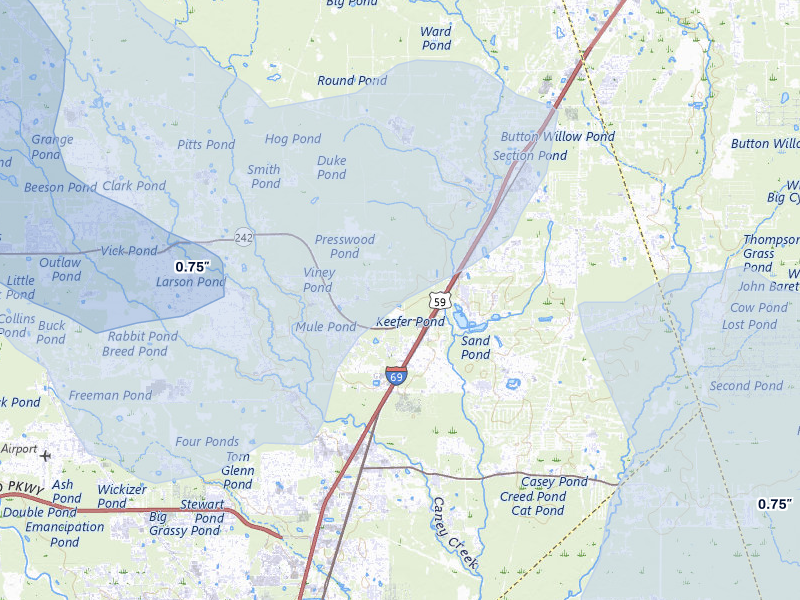 NEXRAD radar-signature map of the hail storm over Splendora, TX on May 10, 2026