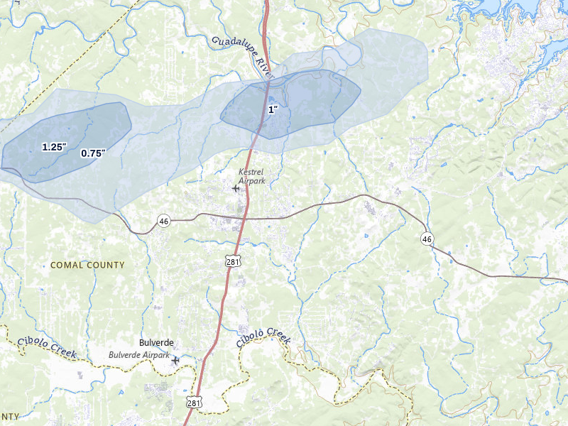 NEXRAD radar-signature map of the hail storm over Spring Branch, TX on May 26, 2026