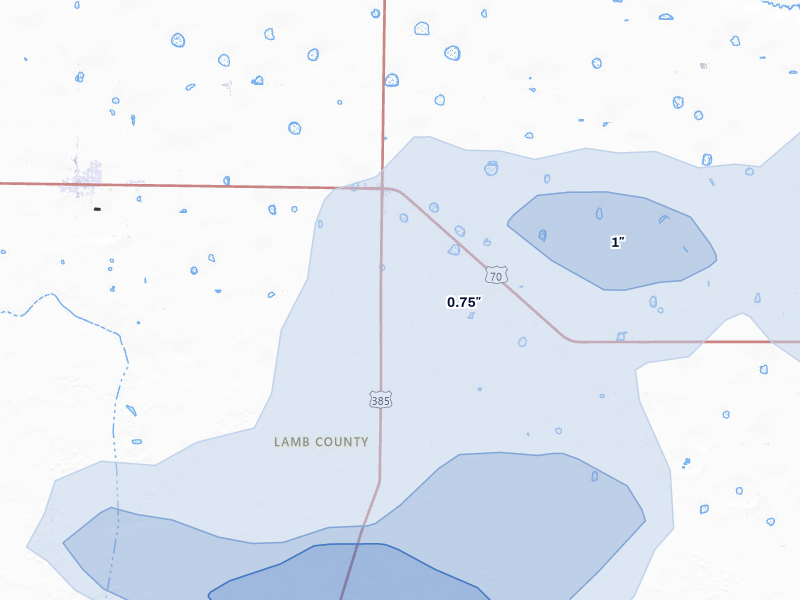 NEXRAD radar-signature map of the hail over Springlake, TX