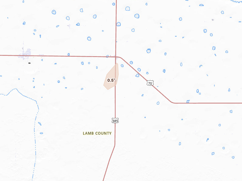 Radar-estimated hail-size map of the storm over Springlake, TX on May 20, 2026