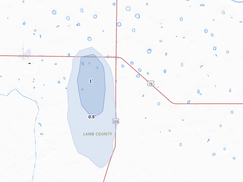 NEXRAD radar-signature map of the hail storm over Springlake, TX on Jul 5, 2026