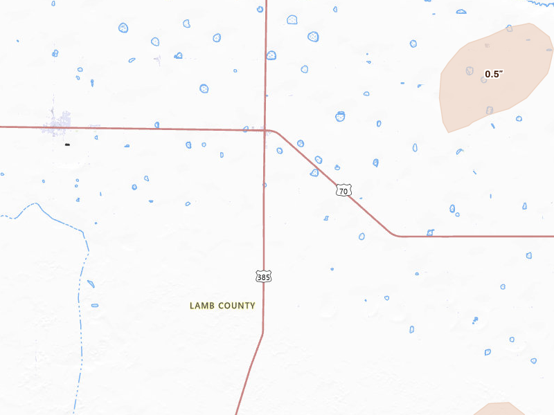 Radar-estimated hail-size map of the storm over Springlake, TX on Jul 31, 2026