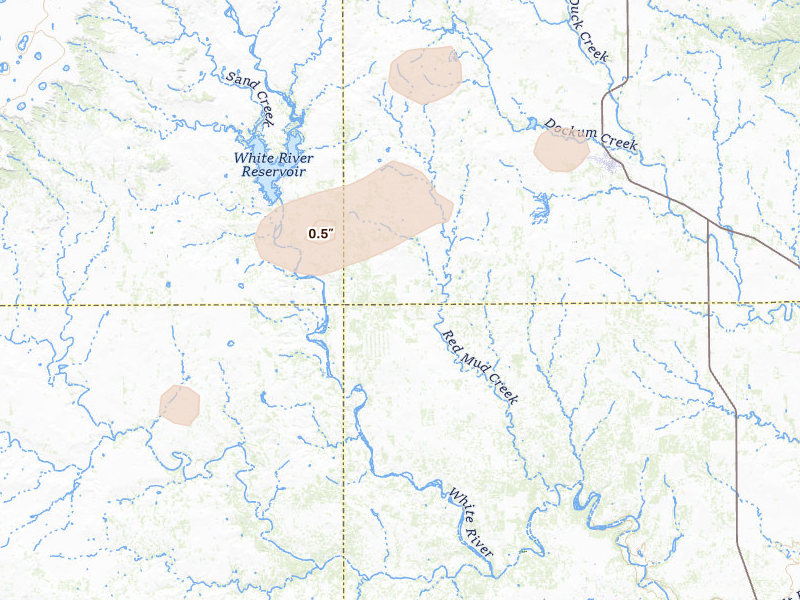 Radar-estimated hail-size map of the storm over Spur, TX on Jul 5, 2026
