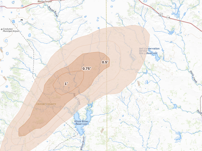 Radar-estimated hail-size map of the storm over Spur, TX