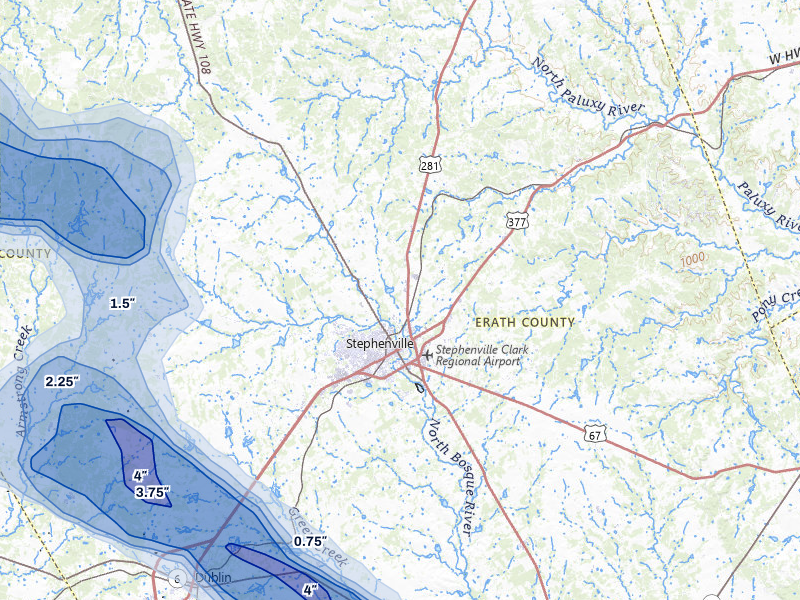 NEXRAD radar-signature map of the hail storm over Stephenville, TX on May 10, 2026