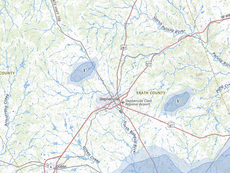 NEXRAD radar-signature map of the hail storm over Stephenville, TX on Jun 6, 2026