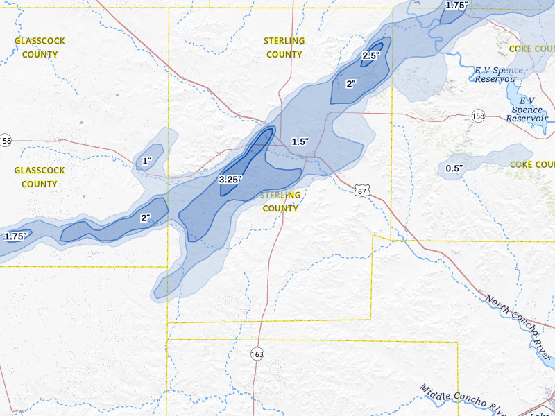 NEXRAD radar-signature map of the hail storm over Sterling City, TX on Mar 6, 2026