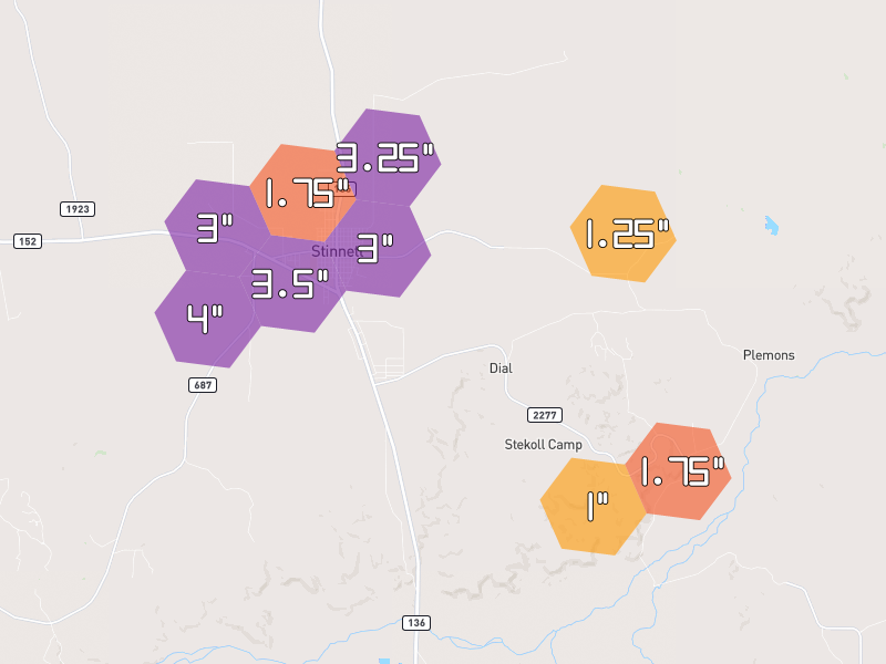 Hail map of Stinnett, TX on Jun 2, 2026, hail up to 4"
