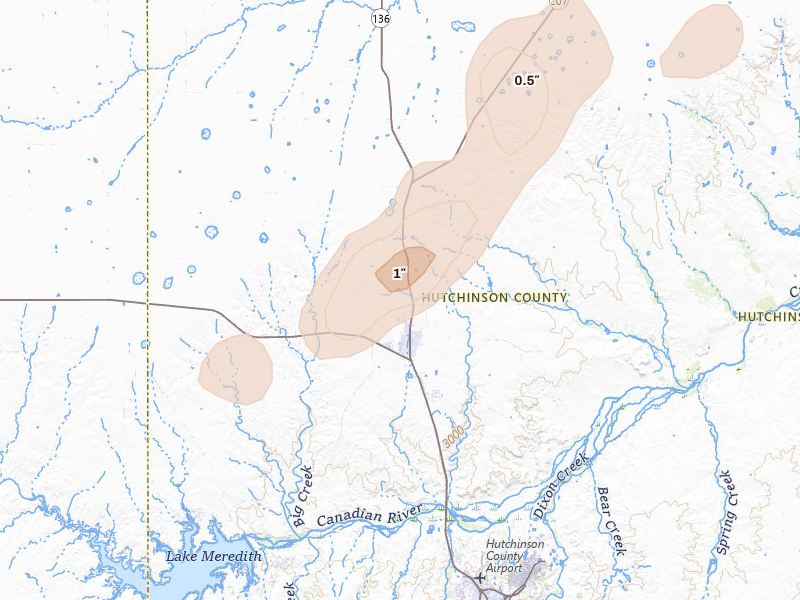 Radar-estimated hail-size map of the storm over Stinnett, TX on Jun 3, 2026