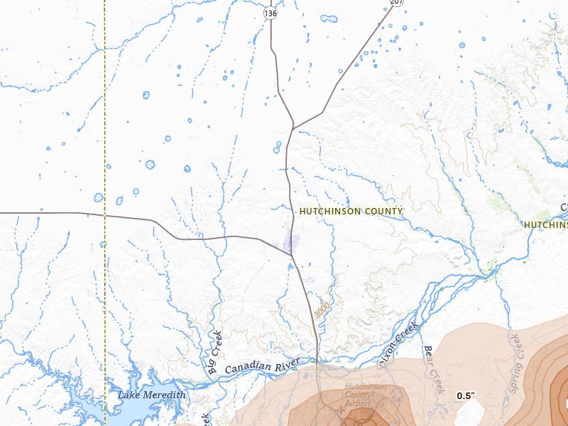 Radar-estimated hail-size map of the storm over Stinnett, TX on Jul 4, 2026