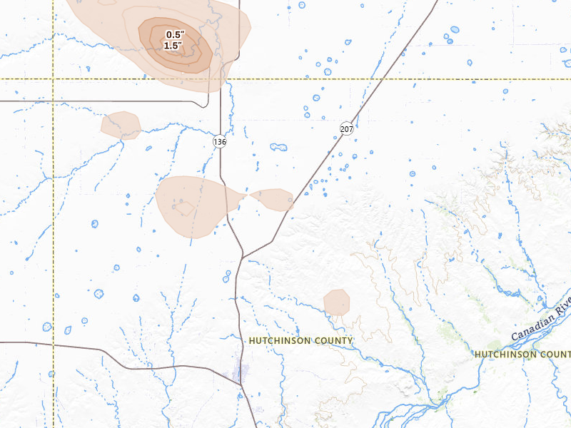 Radar-estimated hail-size map of the storm over Stinnett, TX on Aug 25, 2026