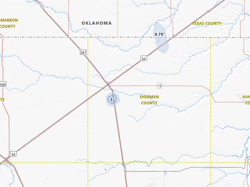 NEXRAD radar-signature map of the hail over Stratford, TX