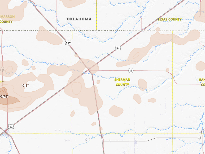 Radar-estimated hail-size map of the storm over Stratford, TX on May 21, 2026